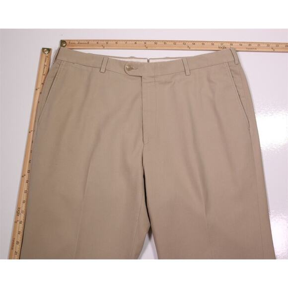 Hickey-Freeman Current Khaki Tan Flat Front Cotton Chino Pants Trousers 38x30 - Picture 4 of 7